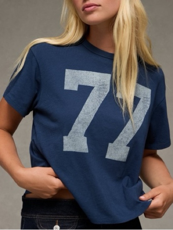 American Eagle Outfitters Tops - American Eagle Navy Graphic '77' Tee Size XL, NWT
